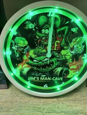 Neon Green Rat Fink Style LED Wall Clock - Jim's Man-Cave